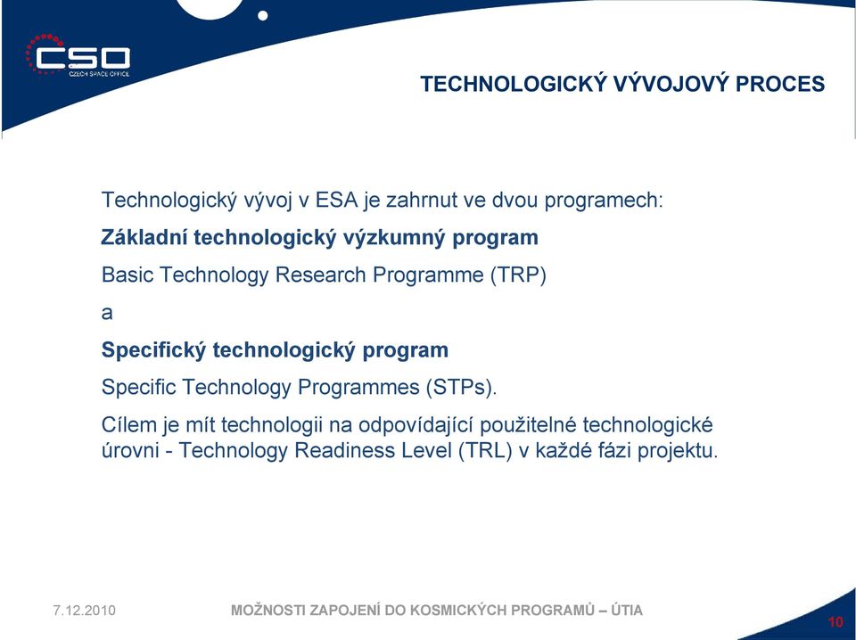 Specifický technologický program Specific Technology Programmes (STPs).