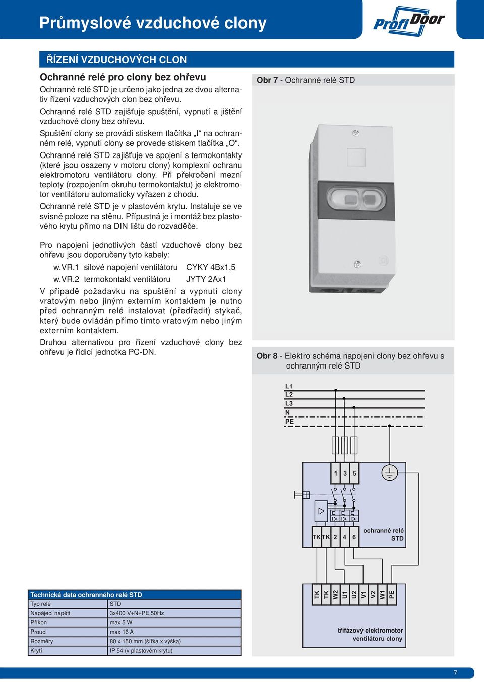 Ochranné relé STD zajišťuje ve spojení s termokontakty (které jsou osazeny v motoru clony) komplexní ochranu elektromotoru ventilátoru clony.