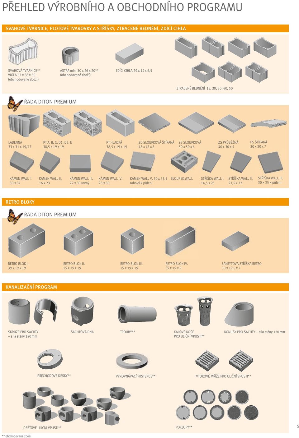 ŠTÍPANÁ 45 x 45 x 5 ZS SLOUPKOVÁ 50 x 50 x 6 ZS PRŮBĚŽNÁ 40 x 30 x 5 PS ŠTÍPANÁ 20 x 30 x 7 KÁMEN WALL I. 30 x 37 KÁMEN WALL II. 16 x 23 KÁMEN WALL III. 22 x 30 rovný KÁMEN WALL IV.