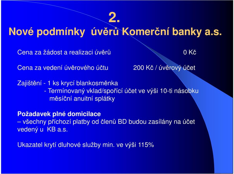 - 1 ks krycí blankosměnka - Termínovaný vklad/spořící účet ve výši 10-ti násobku měsíční anuitní