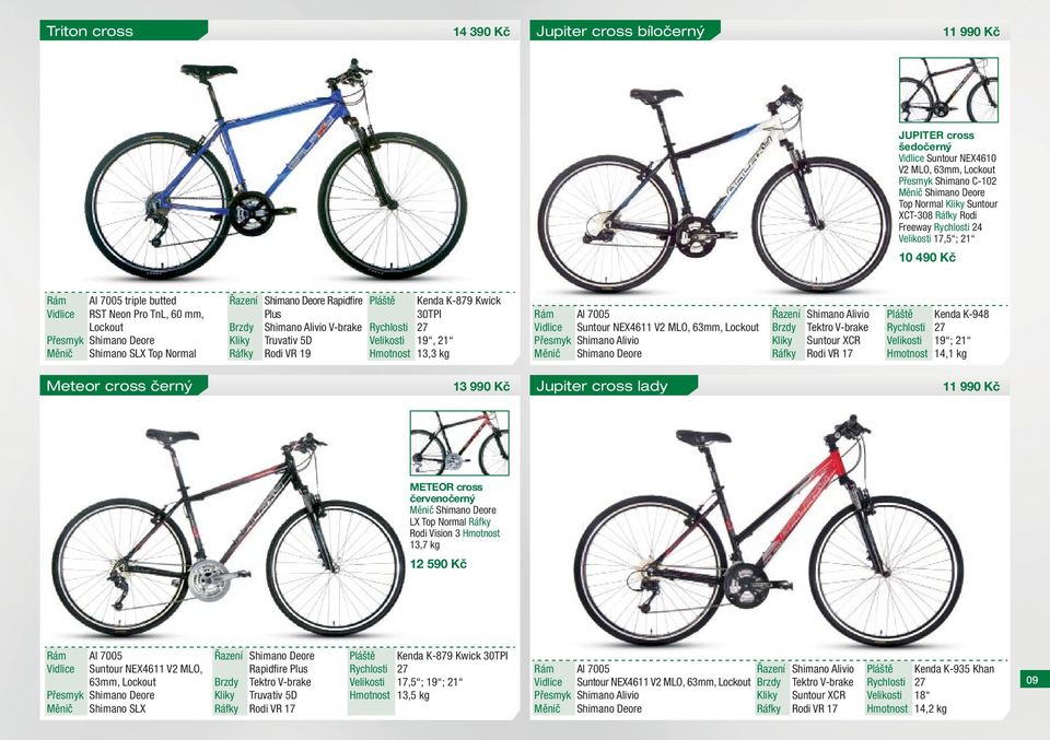 Pláště Plus Shimano ivio V-brake Rychlosti Truvativ 5D Velikosti Rodi VR 19 Hmotnost Kenda K-879 Kwick 30TPI 27 19, 21 13,3 kg Vidlice Suntour NEX4611 V2 MLO, 63mm, Lockout Přesmyk Shimano ivio Měnič