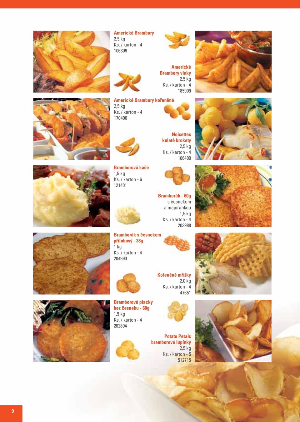 / karton - 6 121401 Bramborák s česnekem přílohový - 38g 204990 Noisettes kulaté krokety 106400