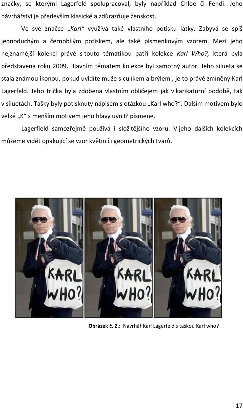 Hlavním tématem kolekce byl samotný autor. Jeho silueta se stala známou ikonou, pokud uvidíte muže s culíkem a brýlemi, je to právě zmíněný Karl Lagerfeld.