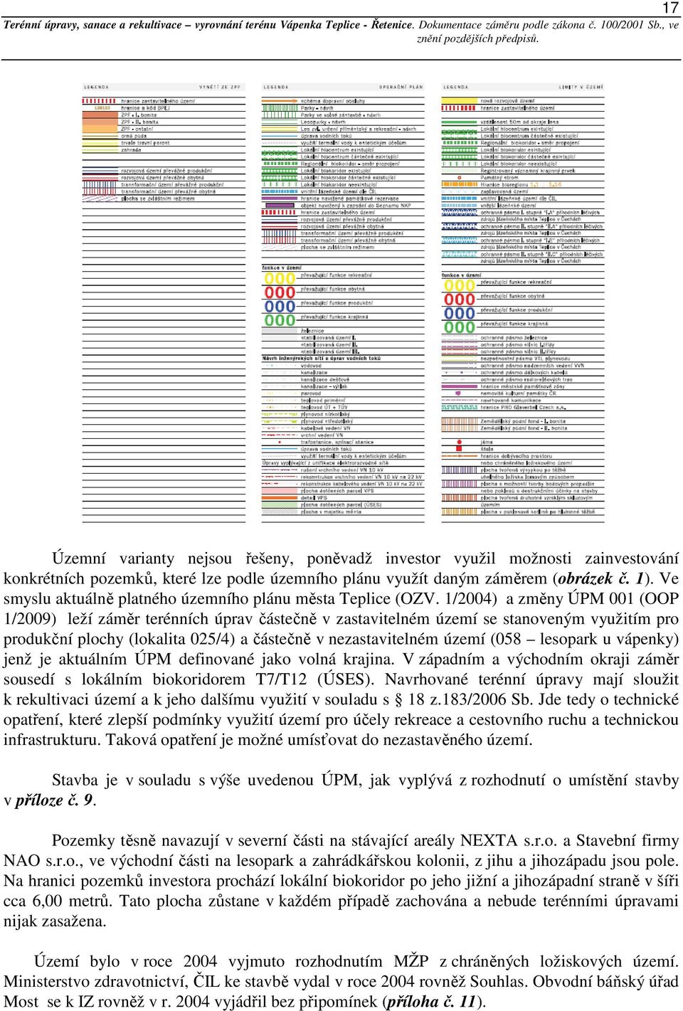 1/2004) a změny ÚPM 001 (OOP 1/2009) leží záměr terénních úprav částečně v zastavitelném území se stanoveným využitím pro produkční plochy (lokalita 025/4) a částečně v nezastavitelném území (058