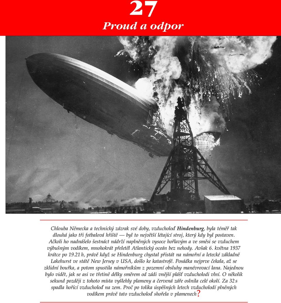 21 h, pr vï kdyû se Hindenburg chystal p ist t na n mo nì a leteckè z kladnï Lakehurst ve st tï New Jersey v USA, doölo ke katastrofï.