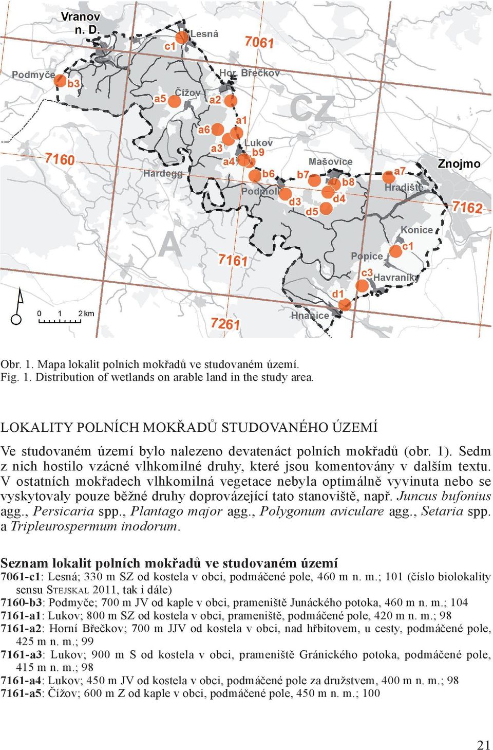 V ostatních mokřadech vlhkomilná vegetace nebyla optimálně vyvinuta nebo se vyskytovaly pouze běžné druhy doprovázející tato stanoviště, např. Juncus bufonius agg., Persicaria spp.