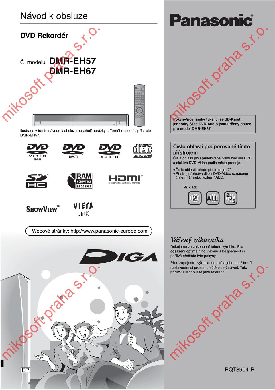 Číslo oblasti podporované tímto přístrojem Čísla oblasti jsou přidělována přehrávačům DVD a diskům DVD-Video podle místa prodeje. Číslo oblasti tohoto přístroje je 2.