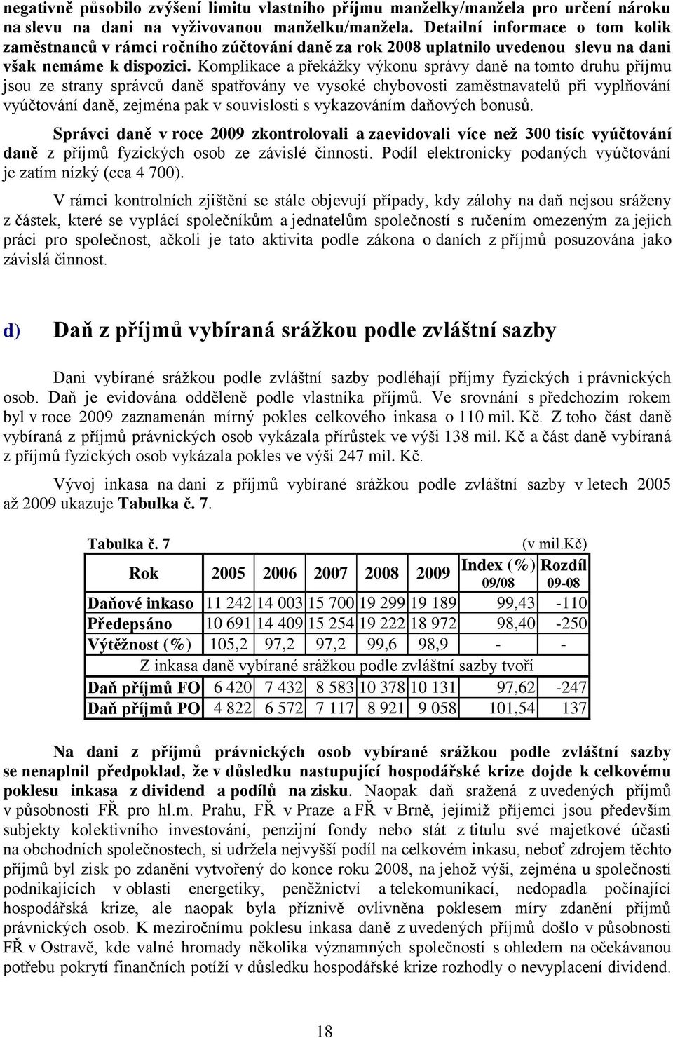 Komplikace a překáţky výkonu správy daně na tomto druhu příjmu jsou ze strany správců daně spatřovány ve vysoké chybovosti zaměstnavatelů při vyplňování vyúčtování daně, zejména pak v souvislosti s