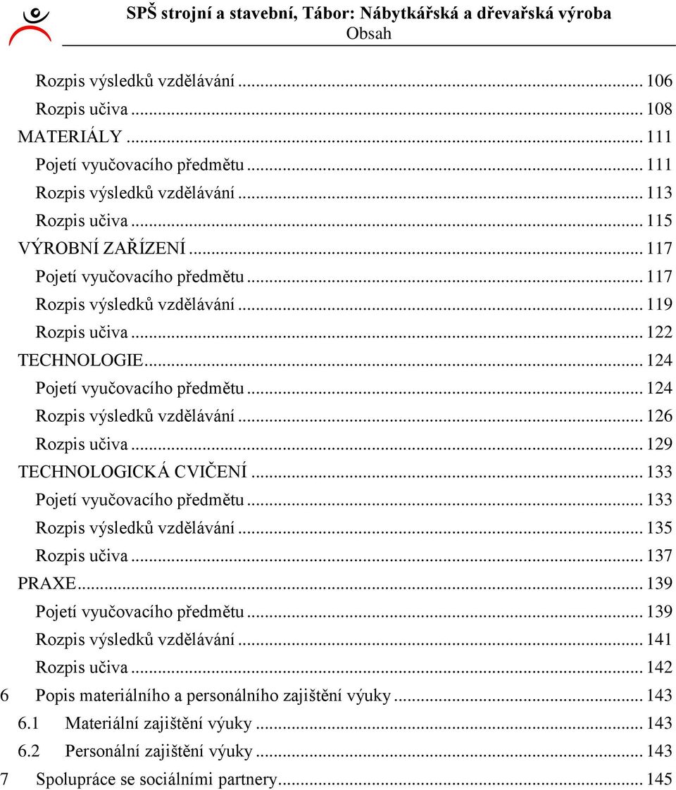 .. 9 TECHNOLOGICKÁ CVIČENÍ... 33 Pojetí vyučovacího předmětu... 33 Rozpis výsledků vzdělávání... 35 Rozpis učiva... 37 PRAXE... 39 Pojetí vyučovacího předmětu.