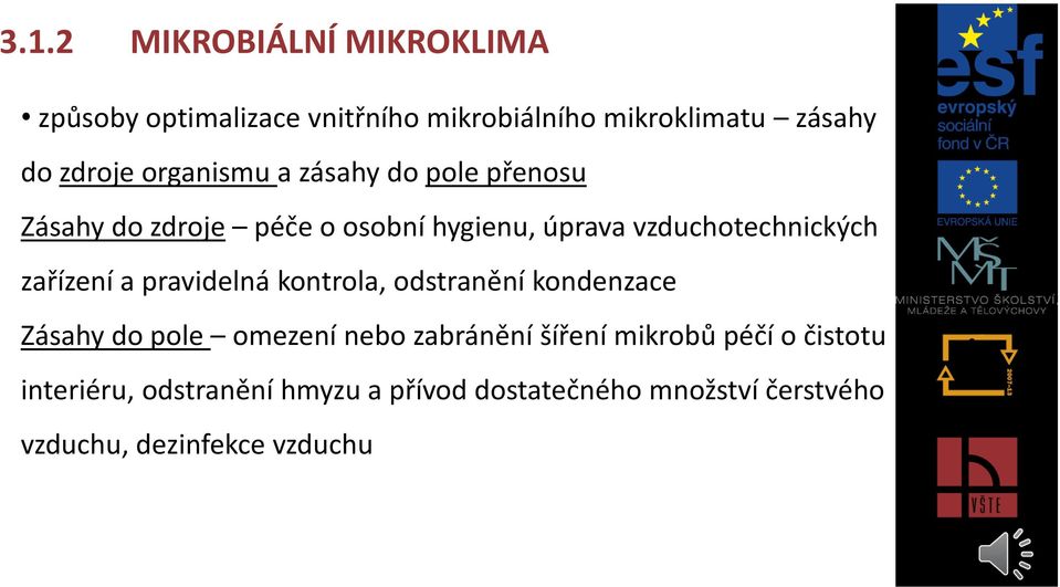 zařízení a pravidelná kontrola, odstranění kondenzace Zásahy do pole omezení nebo zabránění šíření