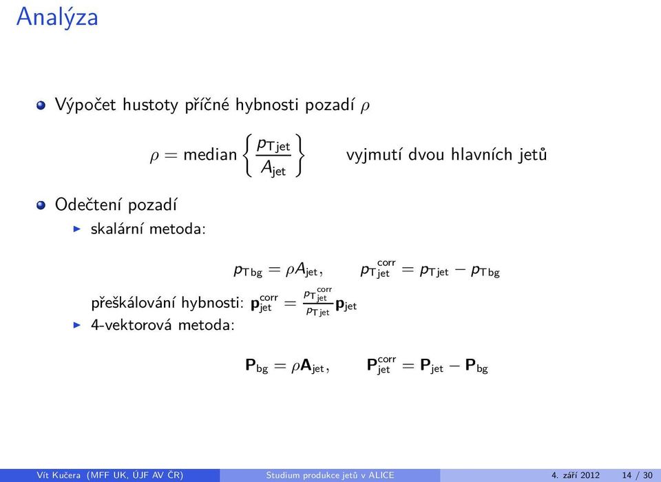 4-vektorová metoda: = p corr jet p jet p jet p corr jet = p jet p bg P bg = ρa jet, P corr