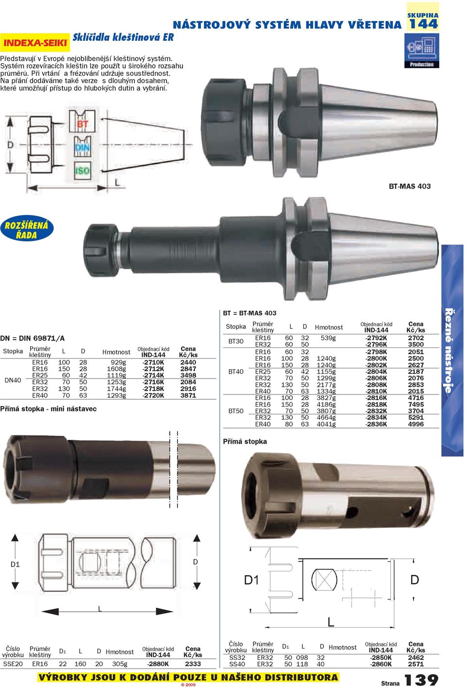 144 BT-MAS 403 DN = DIN 69871/A Stopka kleštiny Průměr L D Hmotnost ER16 100 28 929g -2710K 2440 ER16 150 28 1608g -2712K 2847 DN40 ER25 60 42 1119g -2714K 3498 ER32 70 50 1253g -2716K 2084 ER32 130