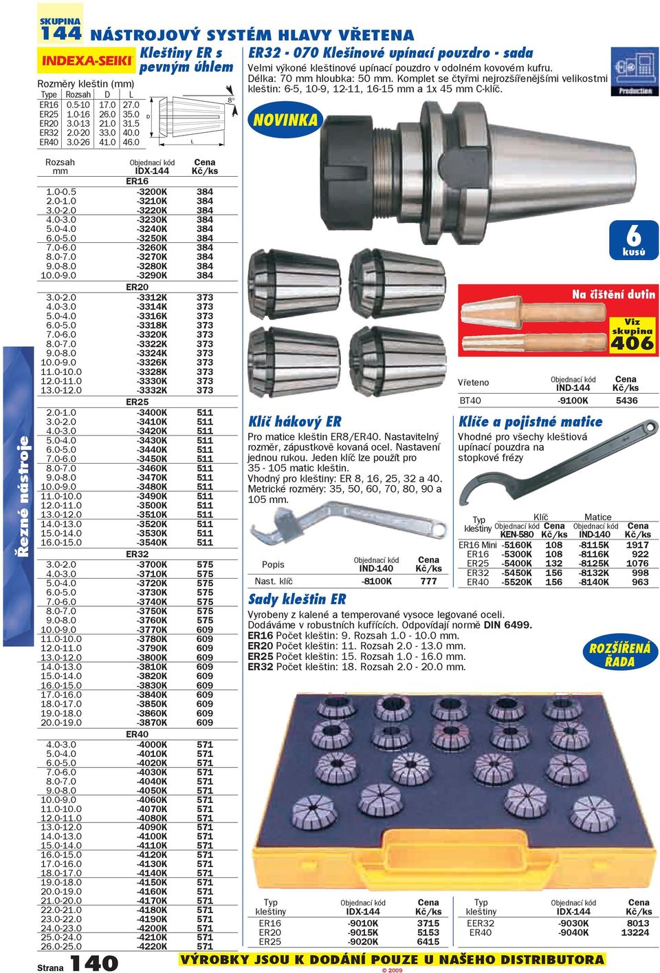 Komplet se čtyřmi nejrozšířenějšími velikostmi kleštin: 6-5, 10-9, 12-11, 16-15 mm a 1x 45 mm C-klíč. Rozsah mm IDX-144 ER16 1.0-0.5-3200K 384 2.0-1.0-3210K 384 3.0-2.0-3220K 384 4.0-3.0-3230K 384 5.