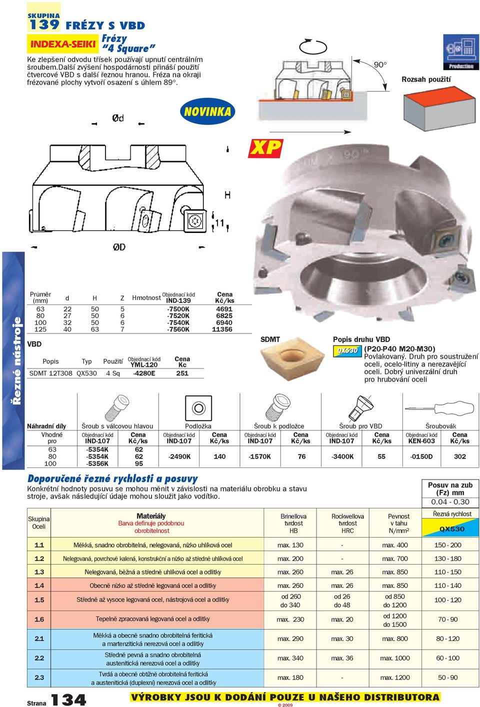 90 Rozsah použití XP Průměr (mm) d H Z Hmotnost IND-139 63 22 50 5-7500K 4691 80 27 50 6-7520K 6825 100 32 50 6-7540K 6940 125 40 63 7-7560K 11356 VBD Popis Typ Použití YML-120 Kc SDMT 12T308 QX530 4