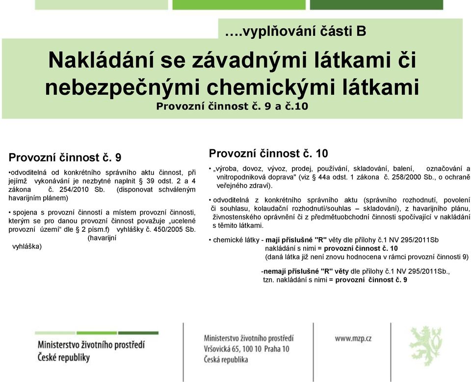 (disponovat schváleným havarijním plánem) spojena s provozní činností a místem provozní činnosti, kterým se pro danou provozní činnost považuje ucelené provozní území dle 2 písm.f) vyhlášky č.