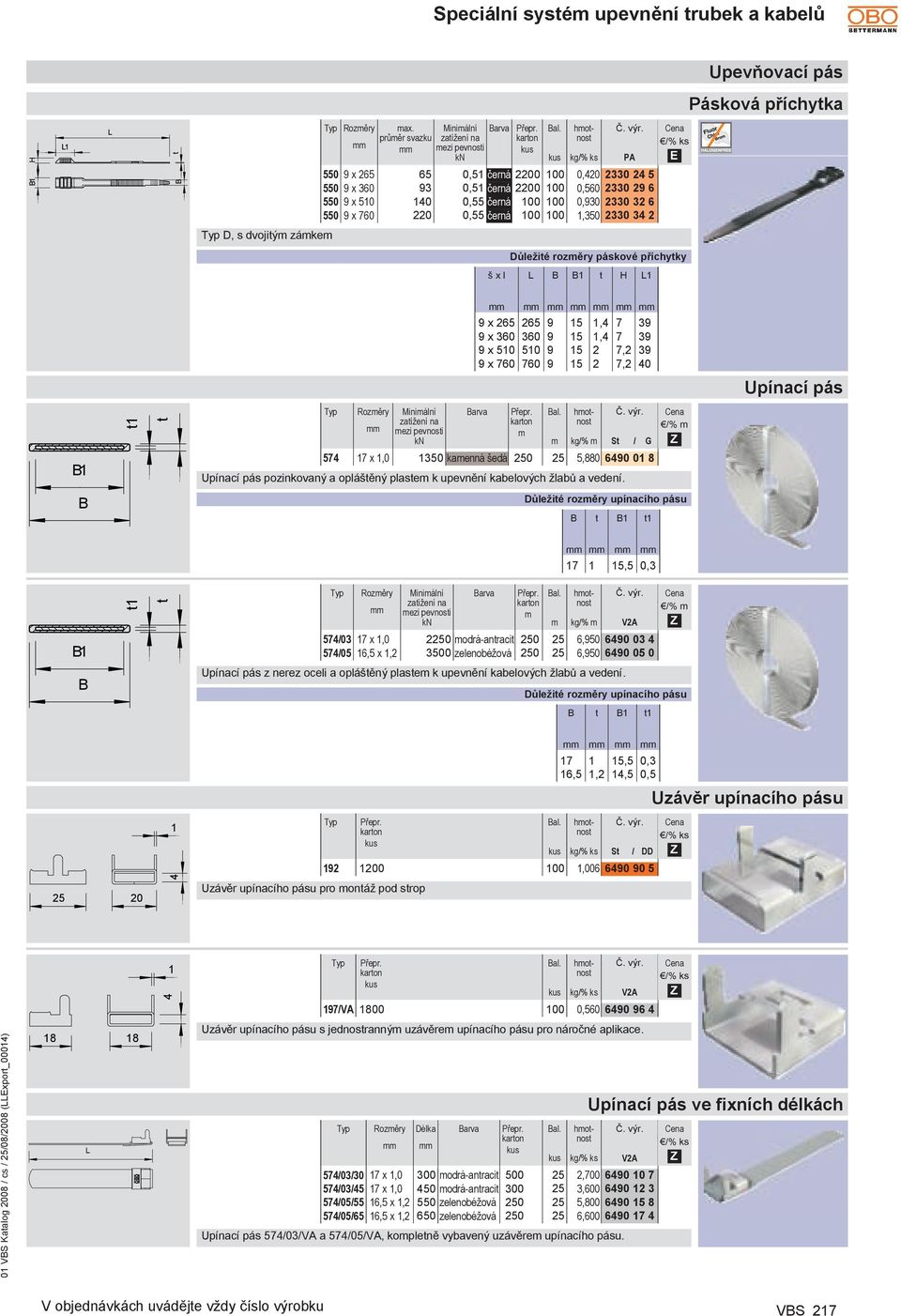 9 x 760 220 0,55 černá 100 100 1,350 2330 34 2 P Důležité rozměry páskové příchytky š x l L B B1 t H L1 Upevňovací pás Pásková příchytka 9 x 265 265 9 15 1,4 7 39 9 x 360 360 9 15 1,4 7 39 9 x 510