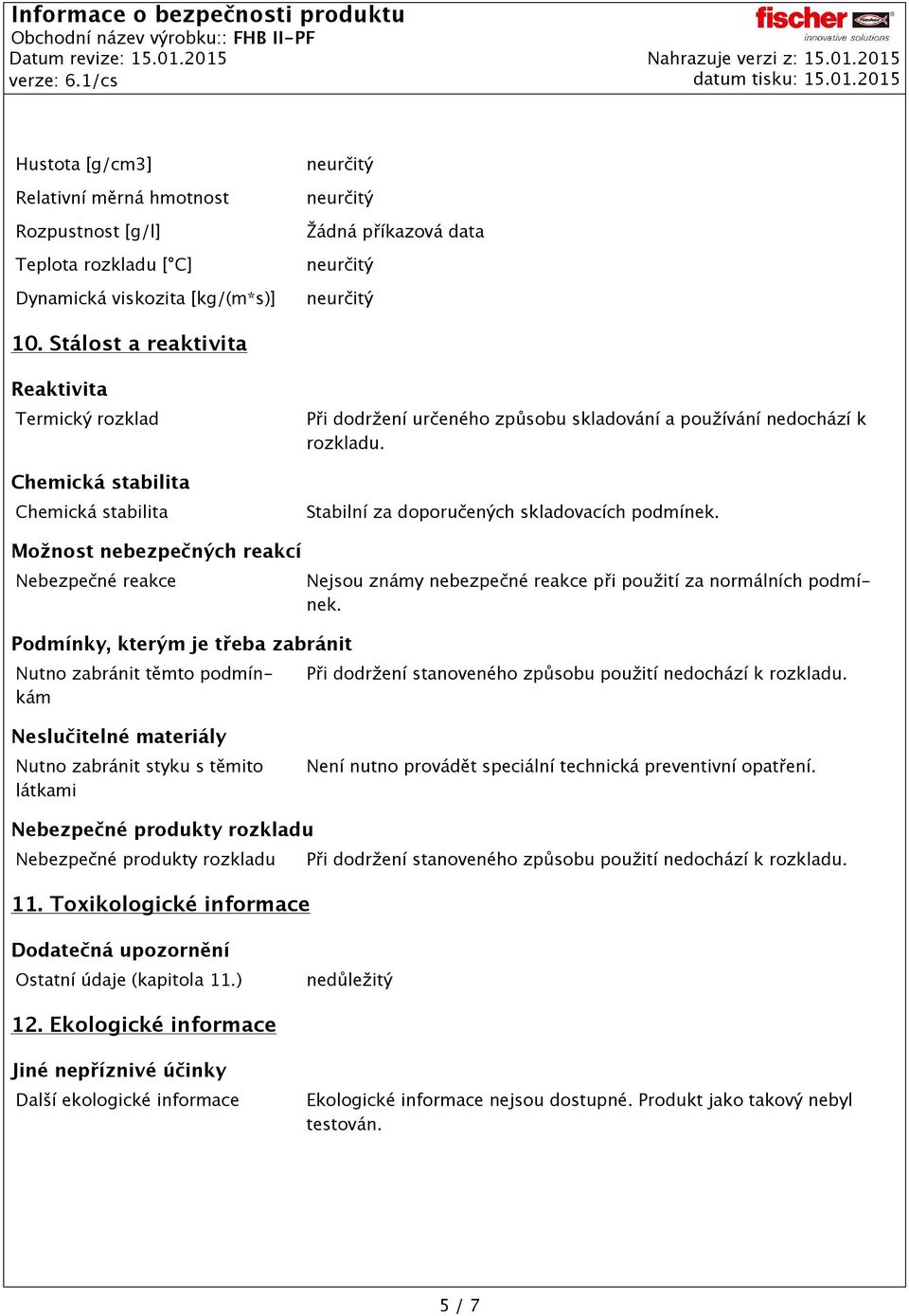 Stabilní za doporučených skladovacích podmínek.