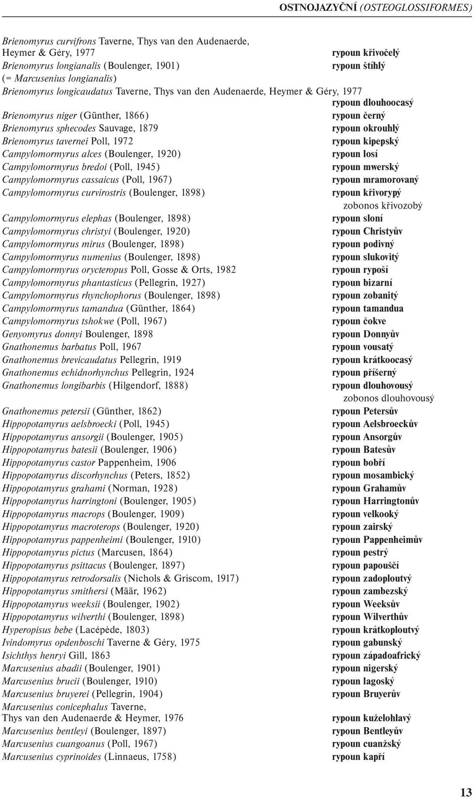 rypoun okrouhlý Brienomyrus tavernei Poll, 1972 rypoun kipepský Campylomormyrus alces (Boulenger, 1920) rypoun losí Campylomormyrus bredoi (Poll, 1945) rypoun mwerský Campylomormyrus cassaicus (Poll,