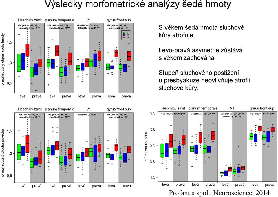 Levo-pravá asymetrie zůstává s věkem zachována.