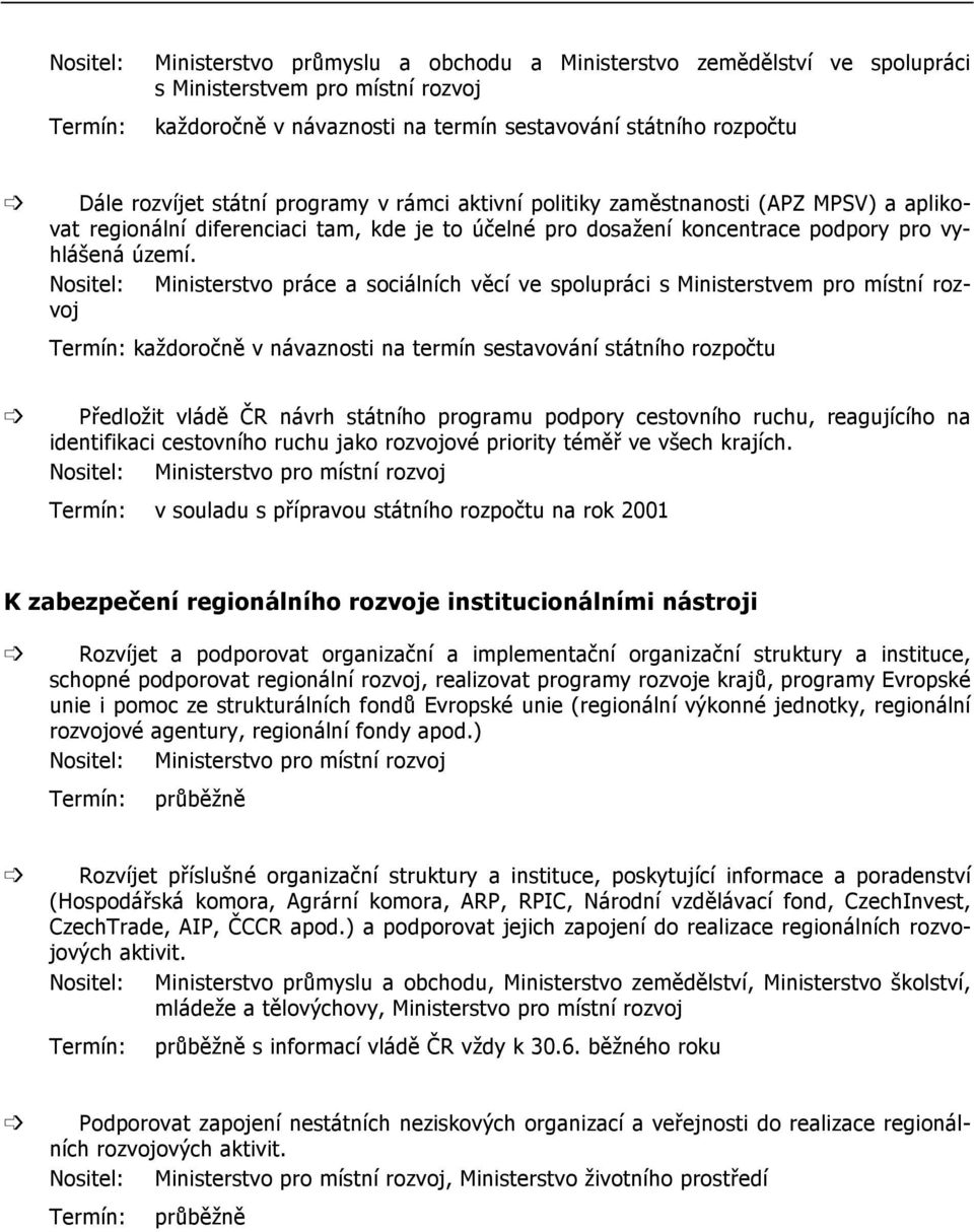 Nositel: Ministerstvo práce a sociálních věcí ve spolupráci s Ministerstvem pro místní rozvoj Termín: každoročně v návaznosti na termín sestavování státního rozpočtu Předložit vládě ČR návrh státního