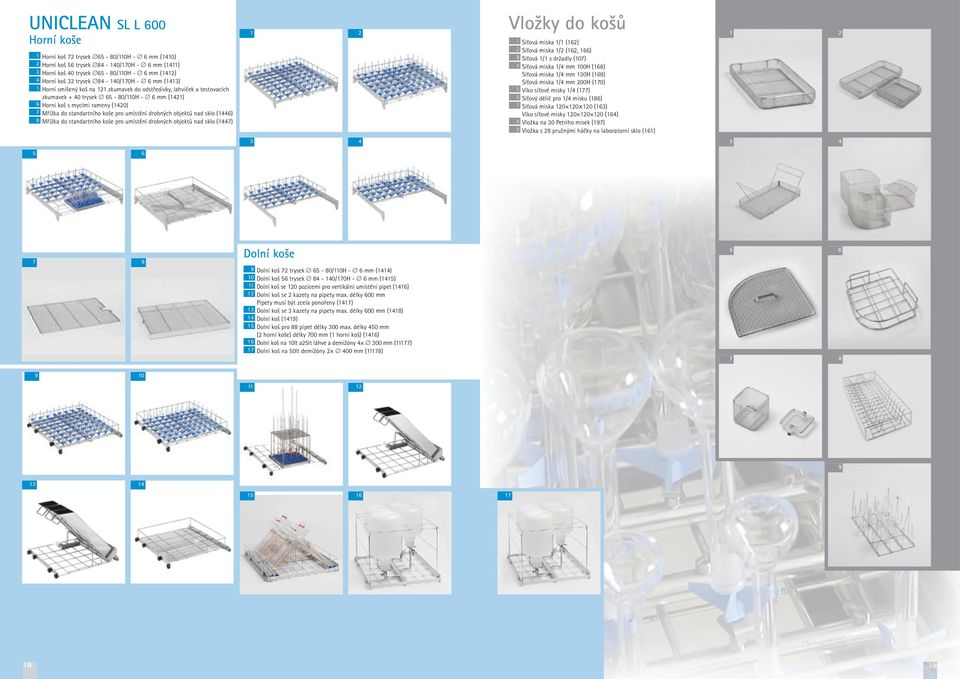 standartního koše pro umístění drobných objektů nad sklo (1446) 8 Mřížka do standartního koše pro umístění drobných objektů nad sklo (1447) 1 2 Vložky do košů 1 Síťová miska 1/1 (162) 2 Síťová miska