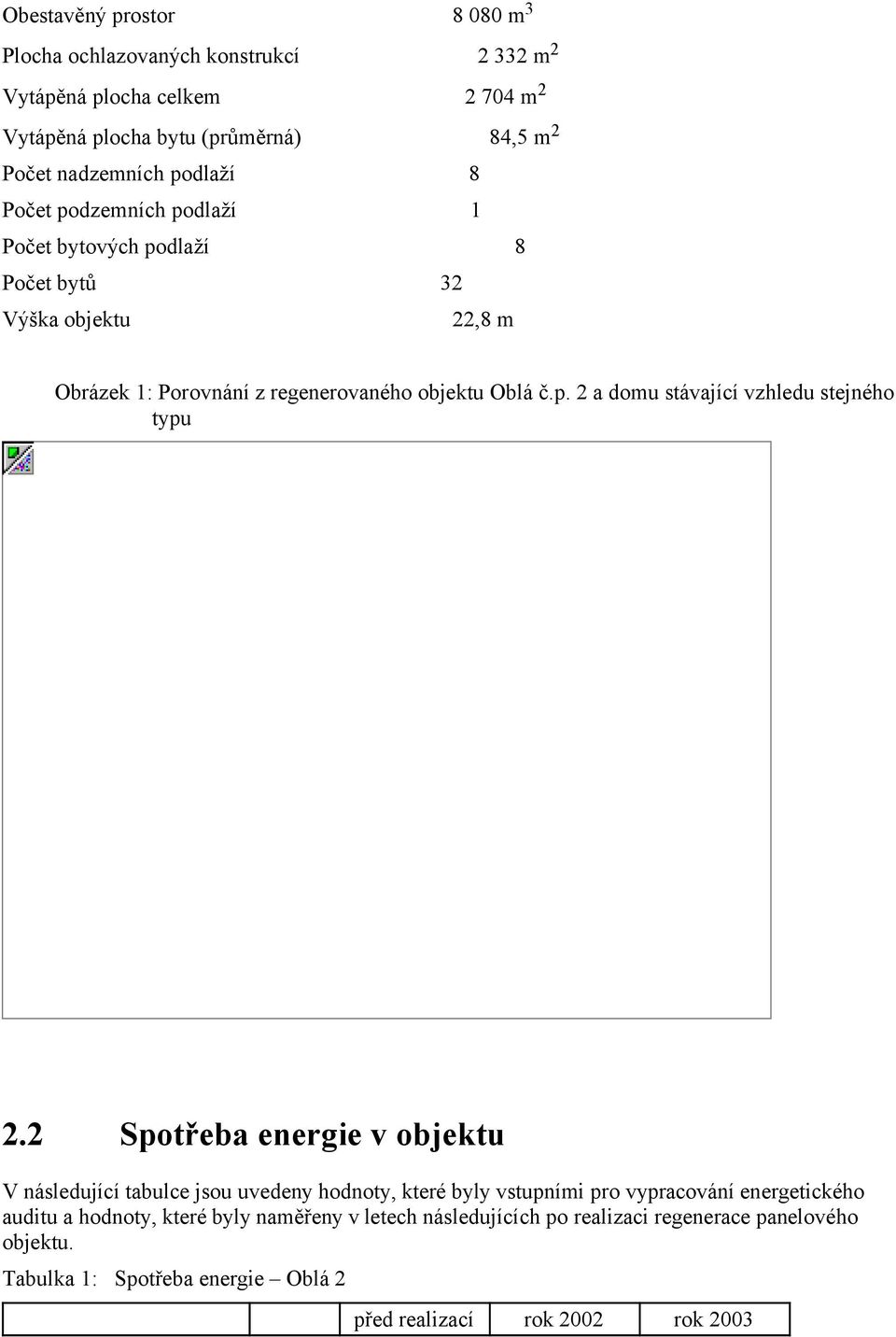 2 Spotřeba energie v objektu V následující tabulce jsou uvedeny hodnoty, které byly vstupními pro vypracování energetického auditu a hodnoty, které byly naměřeny v