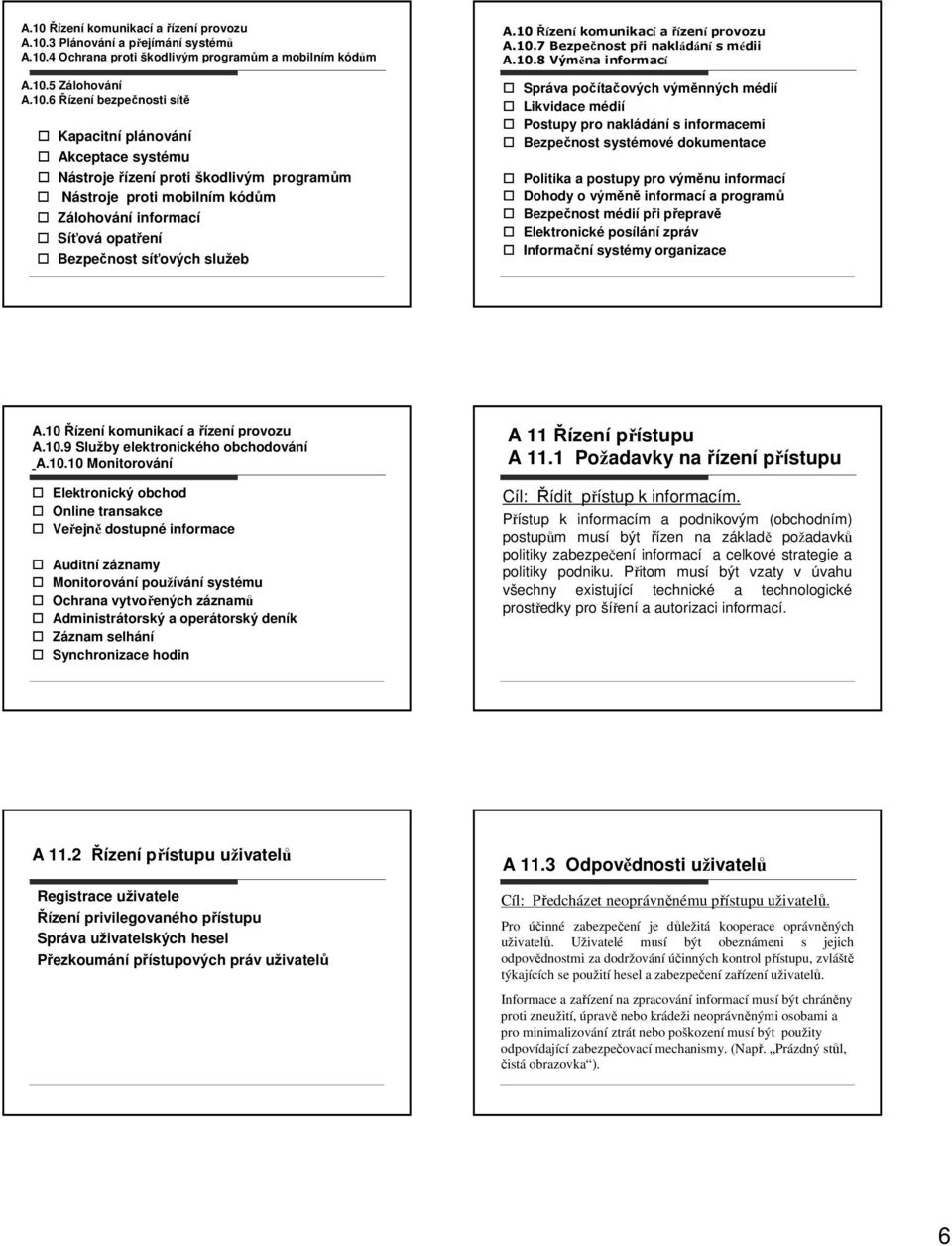 10 Řízení komunikací a řízení provozu A.10.7 Bezpečnost při nakládání s médii A.10.8 Výměna informací Správa počítačových výměnných médií Likvidace médií Postupy pro nakládání s informacemi