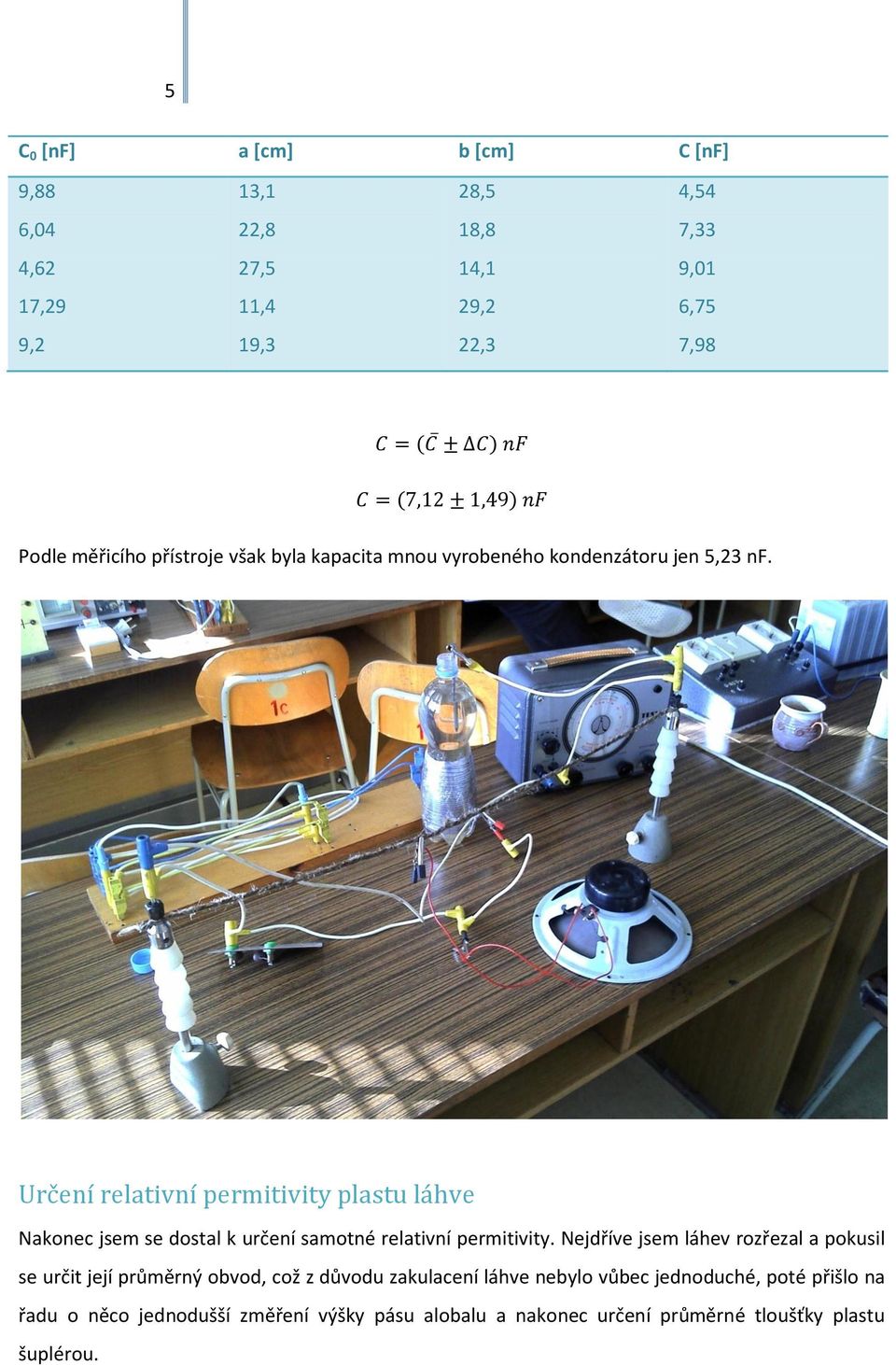 Určení relativní permitivity plastu láhve Nakonec jsem se dostal k určení samotné relativní permitivity.