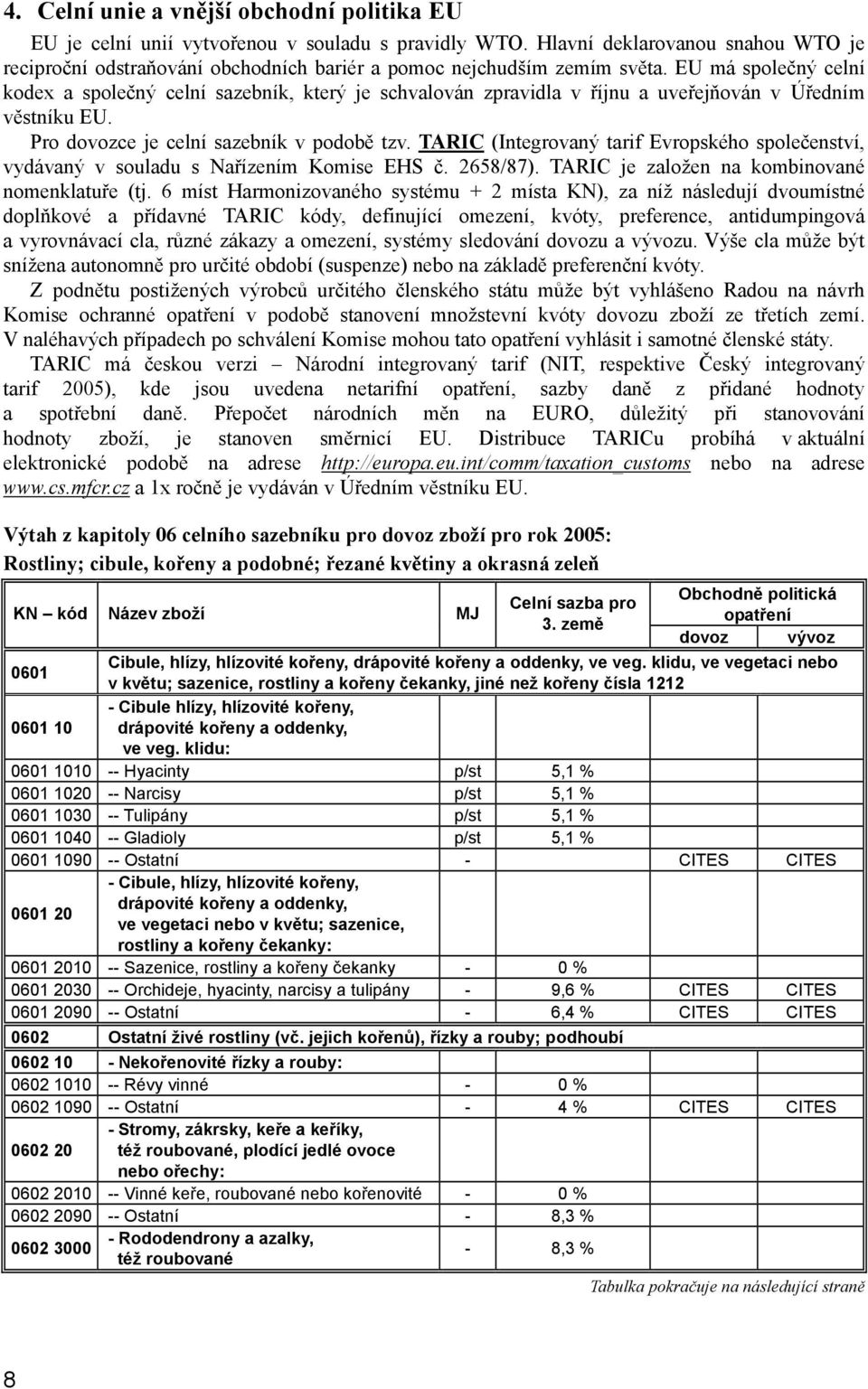 EU má společný celní kodex a společný celní sazebník, který je schvalován zpravidla v říjnu a uveřejňován v Úředním věstníku EU. Pro dovozce je celní sazebník v podobě tzv.