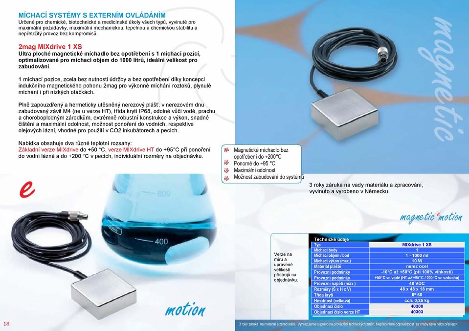2mag MIXdrive 1 XS Ultra ploché magnetické míchadlo bez opotřebení s 1 míchací pozicí, optimalizované pro míchací objem do 1000 litrů, ideální velikost pro zabudování.