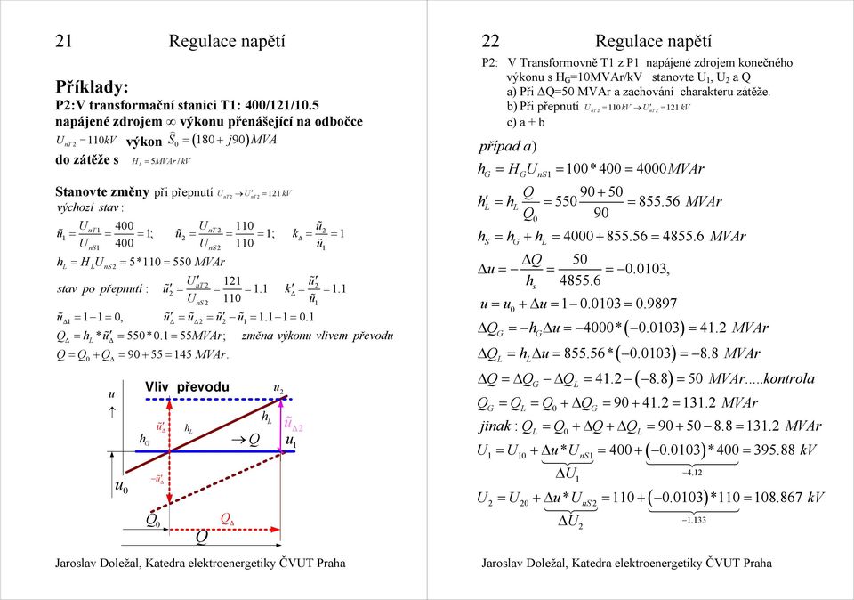 . Q h * 55*. 55 MVAr; změna výon vlivem řevod Q Q + Q 9 + 55 45 MVAr.