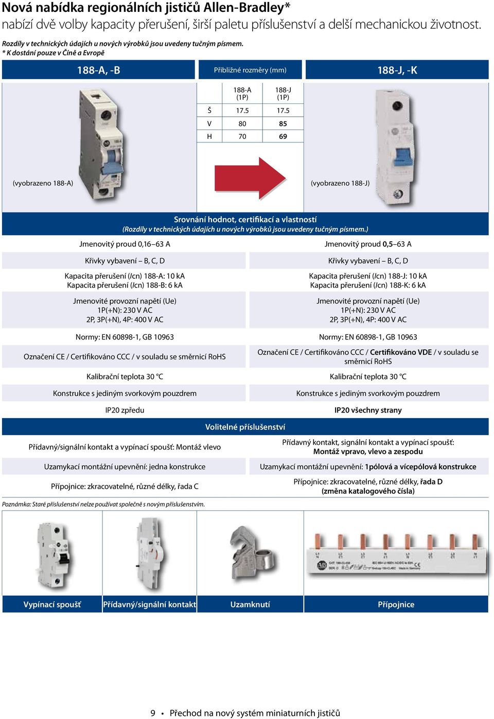 5 V 80 85 H 70 69 (vyobrazeno 188-A) (vyobrazeno 188-J) Srovnání hodnot, certifikací a vlastností (Rozdíly v technických údajích u nových výrobků jsou uvedeny tučným písmem.