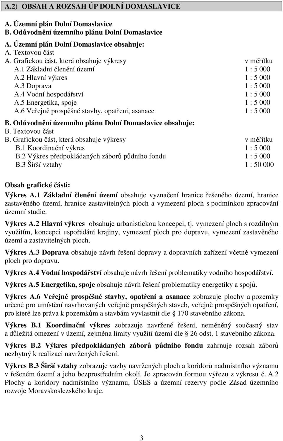 5 Energetika, spoje 1 : 5 000 A.6 Veřejně prospěšné stavby, opatření, asanace 1 : 5 000 B. Odůvodnění územního plánu Dolní Domaslavice obsahuje: B. Textovou část B.