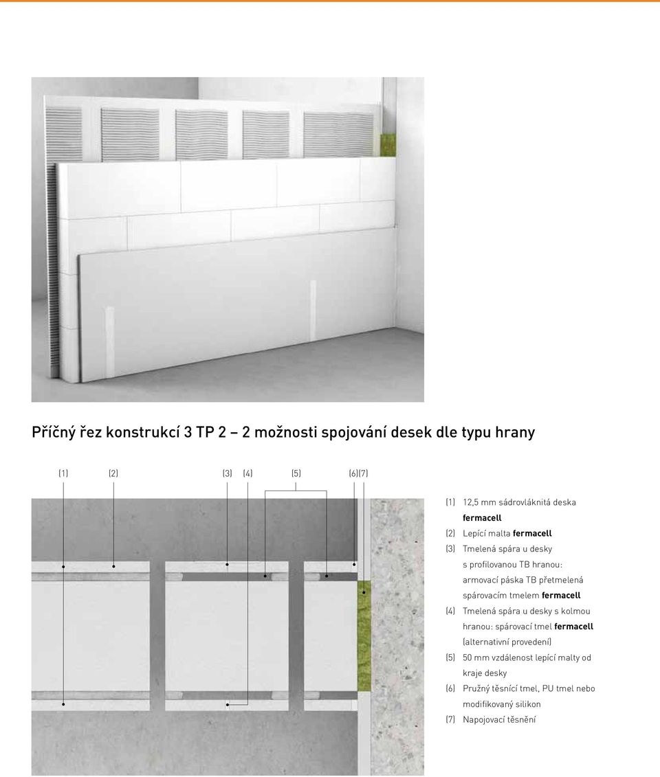 páska TB přetmelená spárovacím tmelem fermacell Tmelená spára u desky s kolmou hranou: spárovací tmel fermacell