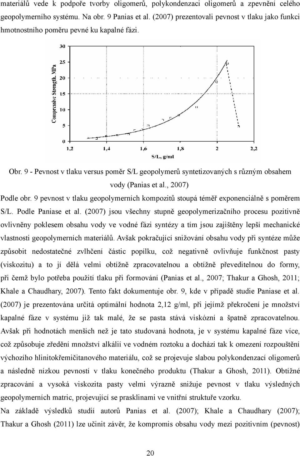 , 2007) Podle obr. 9 pevnost v tlaku geopolymerních kompozitů stoupá téměř exponenciálně s poměrem S/L. Podle Paniase et al.