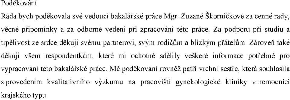 Za podporu při studiu a trpělivost ze srdce děkuji svému partnerovi, svým rodičům a blízkým přátelům.