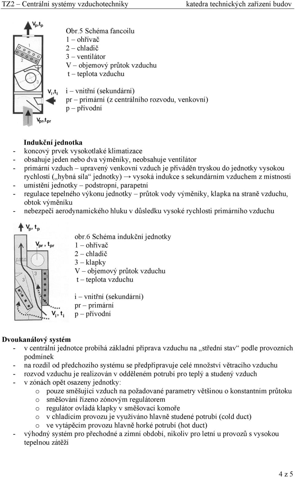 síla jednotky) vysoká indukce s sekundárním vzduchem z místnosti - umístění jednotky podstropní, parapetní - regulace tepelného výkonu jednotky průtok vody výměníky, klapka na straně vzduchu, obtok