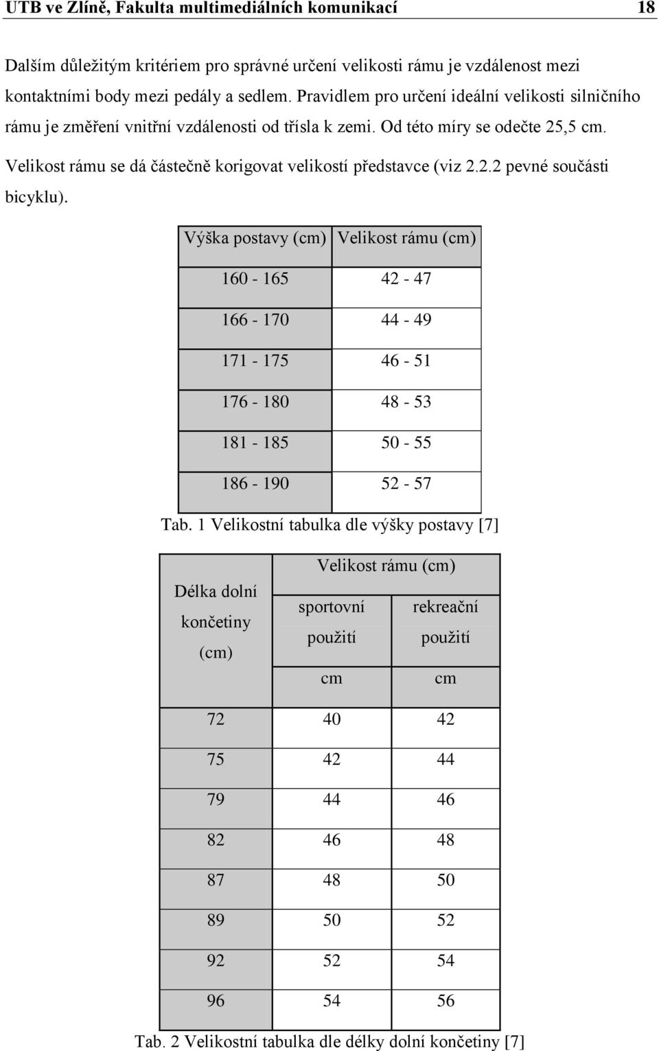 Velikost rámu se dá částečně korigovat velikostí představce (viz 2.2.2 pevné součásti bicyklu).