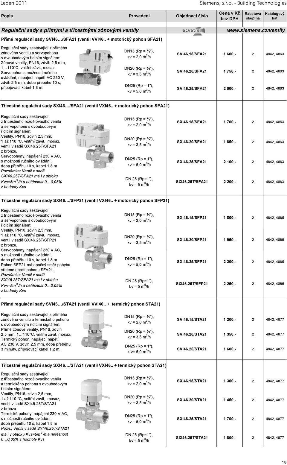 Servopohon s možností ručního ovládání, napájecí napětí AC 230 V, zdvih 2,5 mm, doba přeběhu 10 s, připojovací kabel 1,8 m.