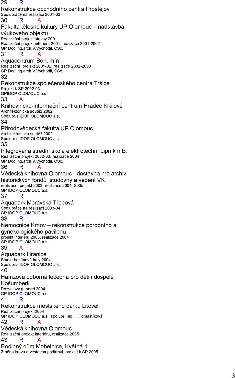 rukce společenského centra Tršice Projekt k SP 2002-03 GPIDOP OLOMOUC a.s. 33 A Knihovnicko-informační centrum Hradec Králové Architektonická soutěž 2002 34 Architektonická soutěž 2002 35 Integrovaná střední škola elektrotechn.
