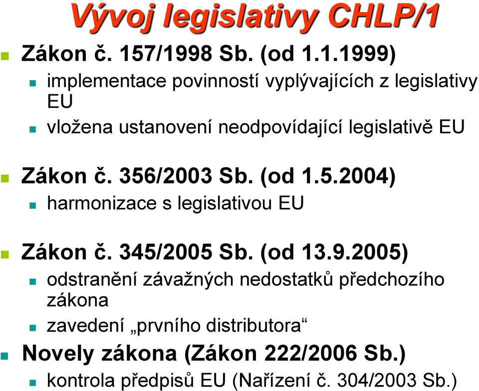 7/1998 Sb. (od 1.1.1999) implementace povinností vyplývajících z legislativy EU vložena ustanovení