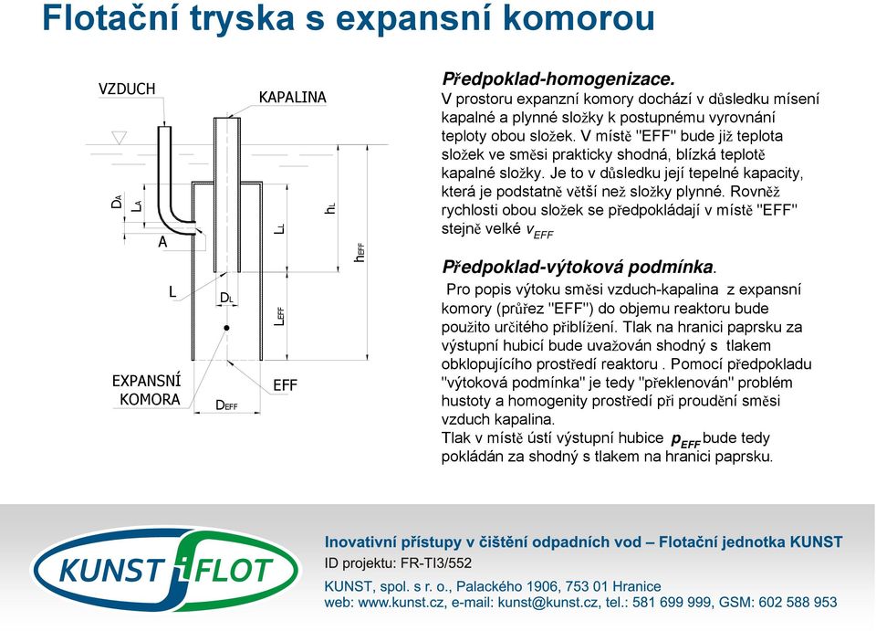 V místě "EFF" bude již teplota složek ve směsi prakticky shodná, blízká teplotě kapalné složky. Je to v důsledku její tepelné kapacity, která je podstatně větší než složky plynné.