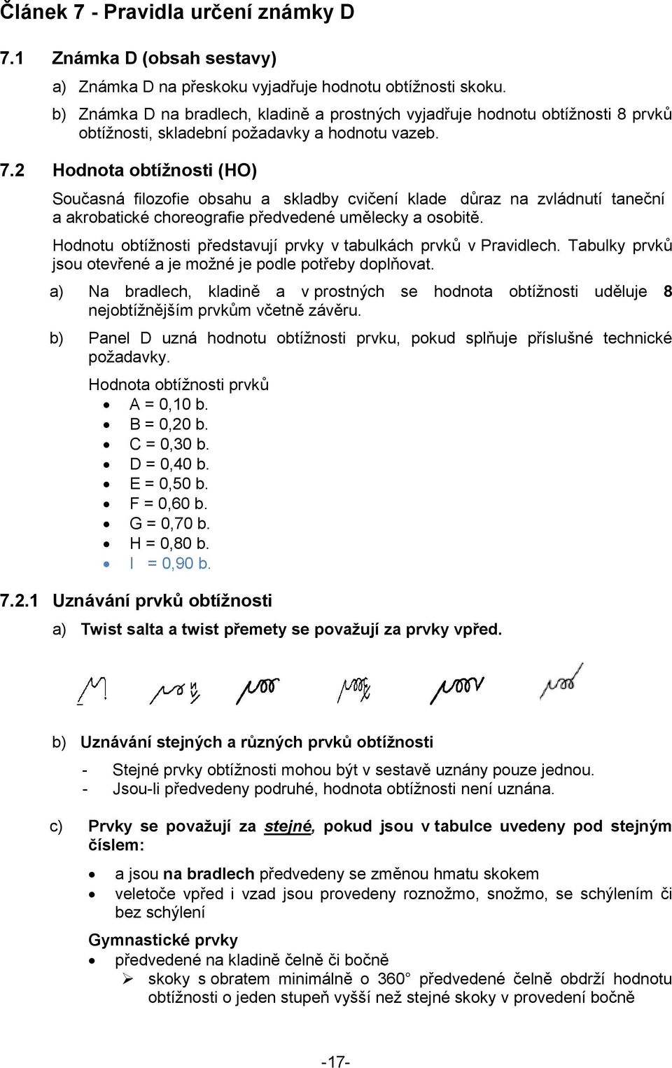 2 Hodnota obtížnosti (HO) Současná filozofie obsahu a skladby cvičení klade důraz na zvládnutí taneční a akrobatické choreografie předvedené umělecky a osobitě.