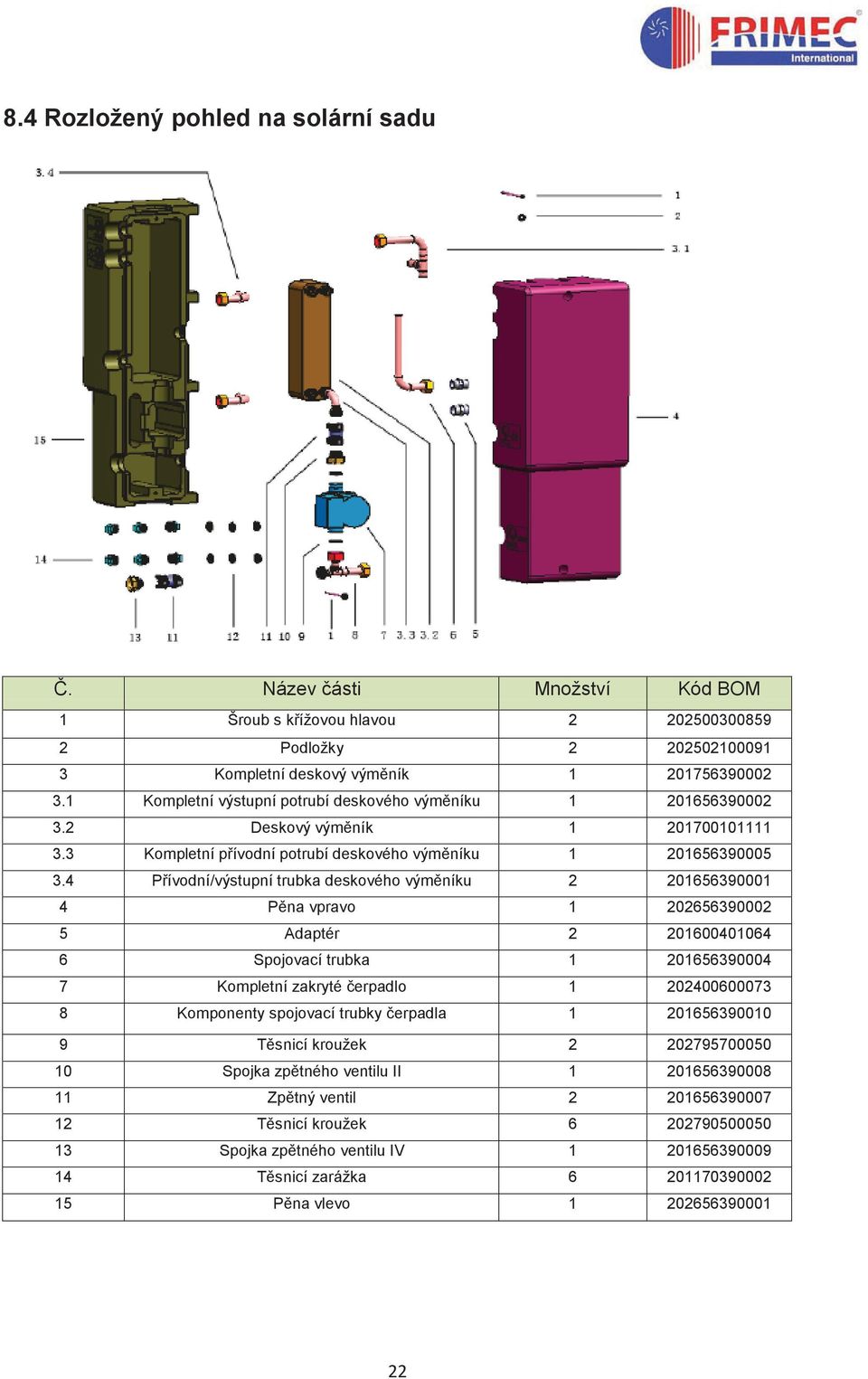 4 Přívodní/výstupní trubka deskového výměníku 2 201656390001 4 Pěna vpravo 1 202656390002 5 Adaptér 2 201600401064 6 Spojovací trubka 1 201656390004 7 Kompletní zakryté čerpadlo 1 202400600073 8