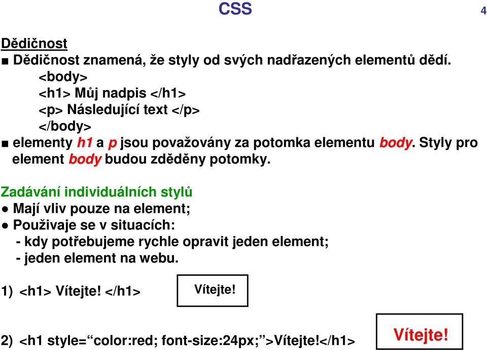 Styly pro element body budou zděděny potomky.