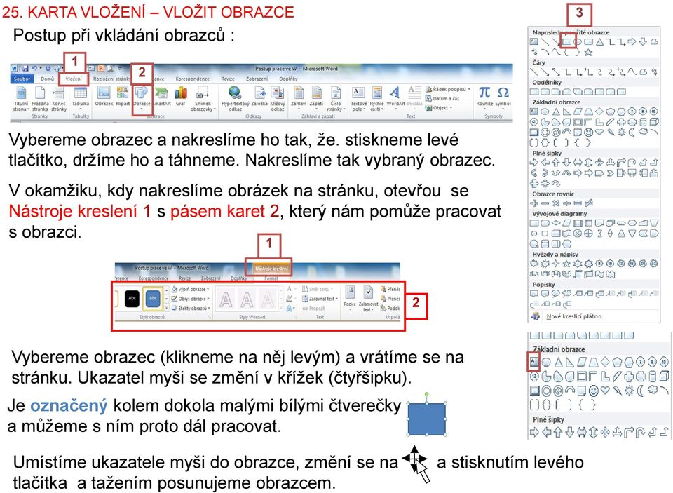 V okamžiku, kdy nakreslíme obrázek na stránku, otevřou se Nástroje kreslení s pásem karet, který nám pomůže pracovat s obrazci.