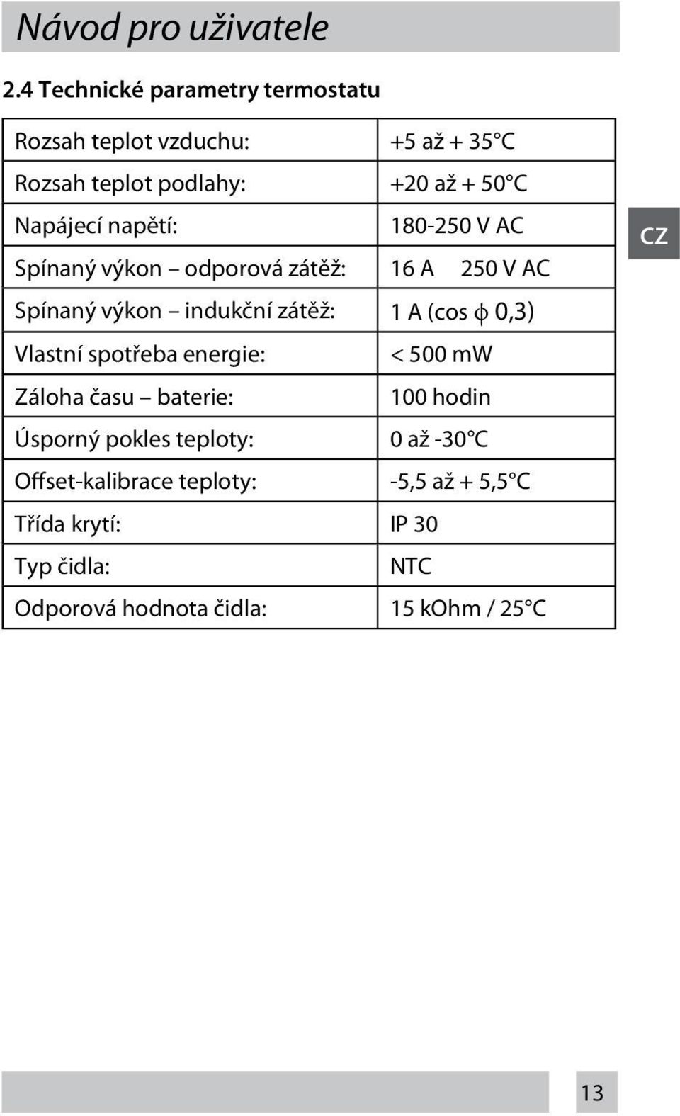 napětí: 180-250 V AC Spínaný výkon odporová zátěž: 16 A 250 V AC Spínaný výkon indukční zátěž: 1 A (cos ϕ 0,3)