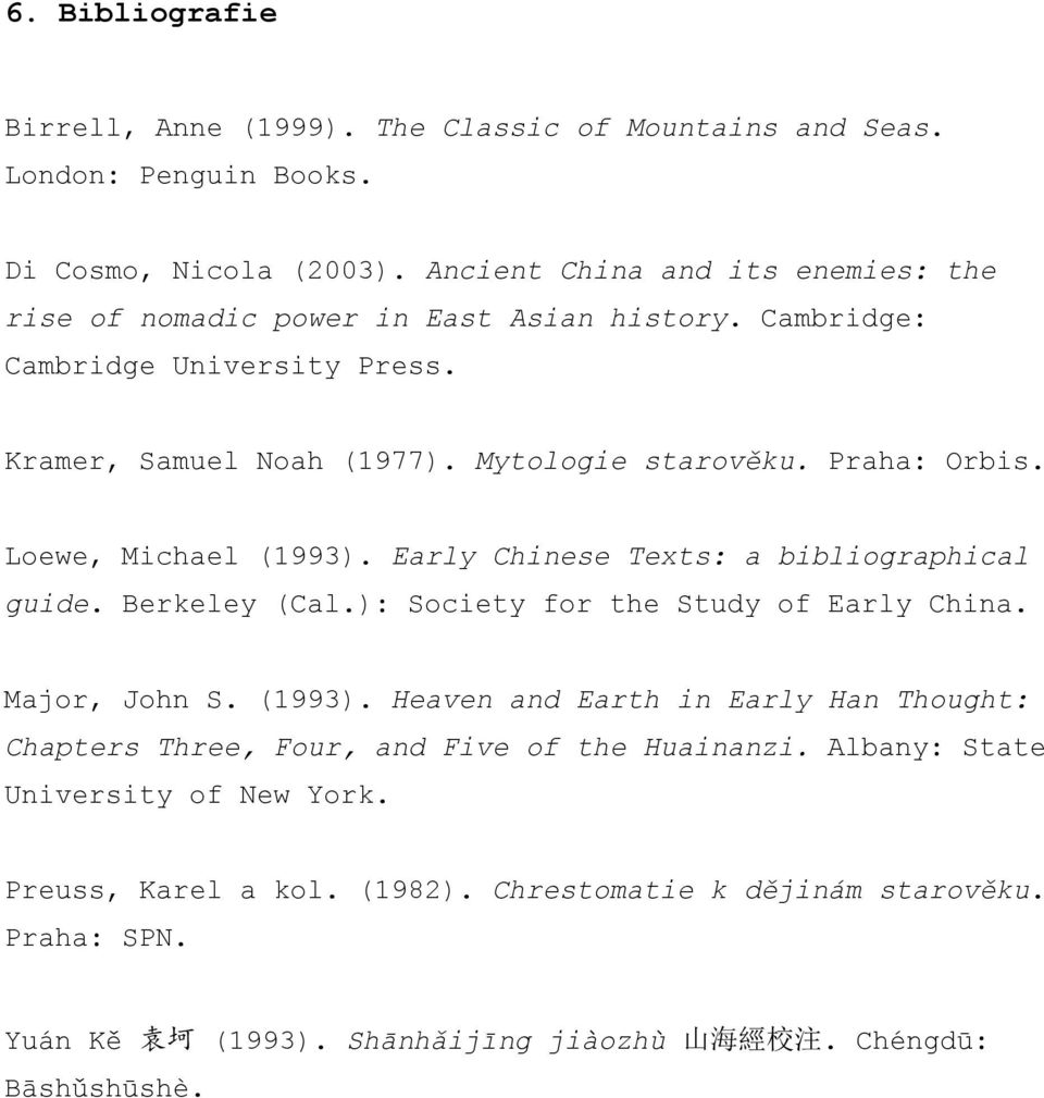 Loewe, Michael (1993). Early Chinese Texts: a bibliographical guide. Berkeley (Cal.): Society for the Study of Early China. Major, John S. (1993). Heaven and Earth in Early Han Thought: Chapters Three, Four, and Five of the Huainanzi.