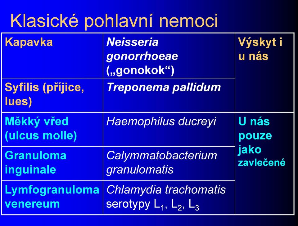gonokok ) Treponema pallidum Haemophilus ducreyi Calymmatobacterium