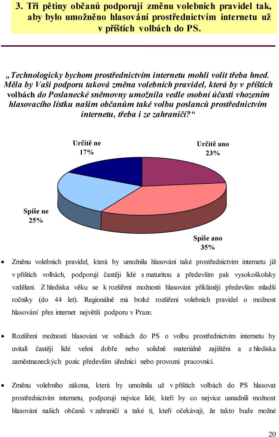 Měla by Vaši podporu taková změna volebních pravidel, která by v příštích volbách do Poslanecké sněmovny umožnila vedle osobní účasti vhozením hlasovacího lístku našim občanům také volbu poslanců